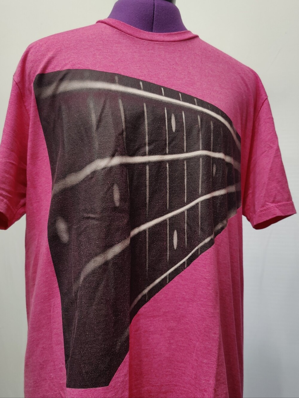 Gildan Pink Short-Sleeve Tee with Bold Guitar Neck Graphic